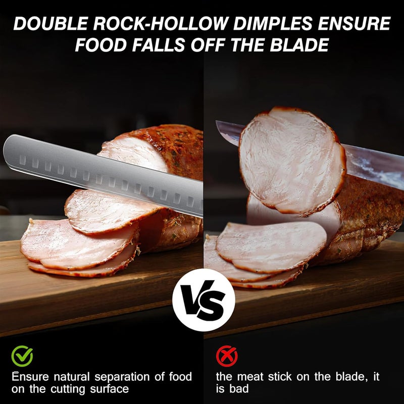 FINTISO Brisket Slicing Knife, 11.6 Inch Carving Knife, Japanese High Carbon Steel Slicing Knives with VG10 Steel Core & G10 Handle, Full Tang Ultra Sharp Meat Cleaver for BBQ, Turkey, Roast, Brisket - Image 5